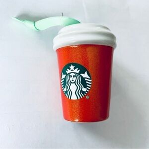 Starbucks Holiday Hot Coffee Christmas Ornament Collectible Orange Glimmer